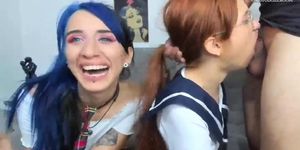 2 Girls gives a handjob and blowjob during a College Fu