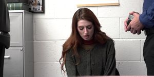 Cute redhead shoplifter Aria gets a teste of the mall cops wrath and cum She will learn from this