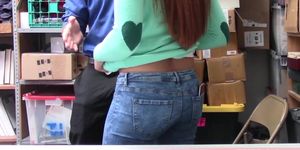 Cute redhead shoplifter caught and after she denies everything but get fucked anyways