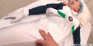 Asian babe in cosplay gets cunt finger teased thru pant