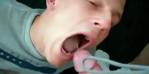 Guy sucks and gets cum in his mouth and on his face