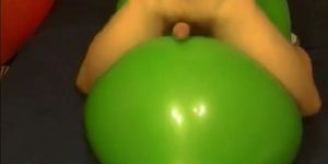 Big green balloon riding humping cum