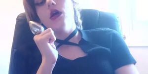 Shemale jerk her little dick and eats his own cum