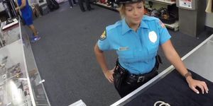 Police babe fucked and facialized in pawnshop office by BWC