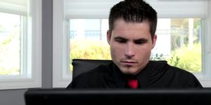 Office stud gets naked and masturbates in solo action