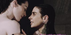 Beautiful Stoya feasts on inked lesbians wet pussy