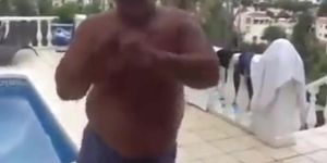 Fat Latin Daddy Strips Outdoors with His Bear