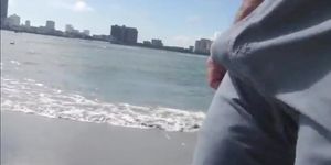 Hairy Bear Jerks Off on a Public Beach - Big Cum Shot