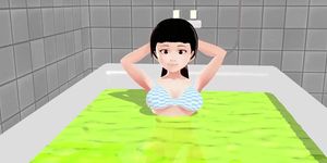 Cocoa Anime girl takes it all off in the bathtub