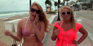 Cute blondes paid to get dirty in public 
