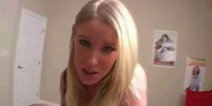 Blonde Allie jerks and swallow all the cum