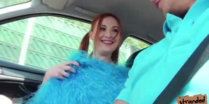 Cheer leader Eva Berger have sex on the car with a perv