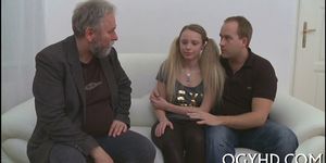 Pretty young gal fucked by old guy