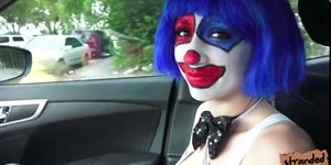 Clown babe Mikayla hitch hikes and she gets pounded on 