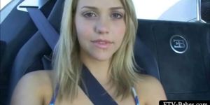 Gorgeous  blonde  amateur rubs tits and cunt in car