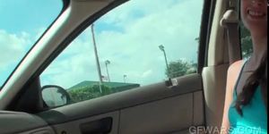 Teen cutie sucking her BFs hard cock in the car