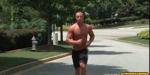 Johnny suck Dustins gay dick deep throat after jogging