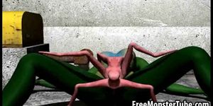3D cartoon alien babe getting fucked by a spider