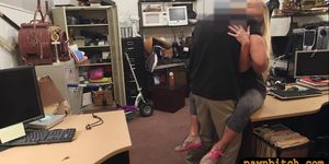 Skinny blonde slut fucked by pawn dude in the backroom