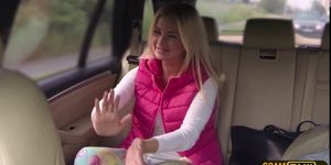 Sexy blonde teen Cayla have sex outdoors with a cab dri