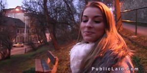 Euro blonde gets mouthful in public