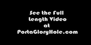 Porta Gloryhole short haired slut sucks cocks in public