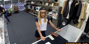 Cute amateur blonde babe with glasses boned by pawn guy
