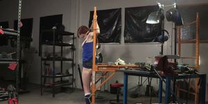 Sub brutally flogged before getting hogtied