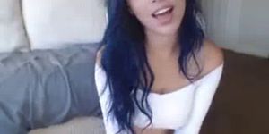 Hot Blue Haired Webcam Model Rides Dildo