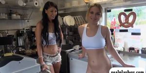 Babe fucked in ice cream rolling cart for some money