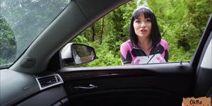 Petite Asian Rina Ellis flashes tits for a free ride