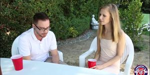 Sexy petite Rachel James fucks her boyfriend outdoor 