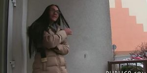 Attractive eurobabe gives a blowjob and banged for cash