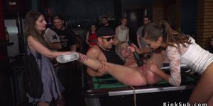 Hot blonde humiliated in public pool bar (Antonio Ross, Tina Kay)