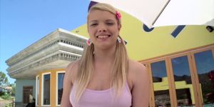 Real teen babe suck cock in pov outdoors by the pool