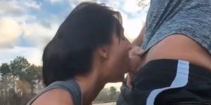 French Milf Outdoor Blowjob Cum in Mouth