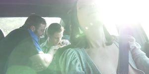 Two bisexual buddies sucking in a car then enjoying a t