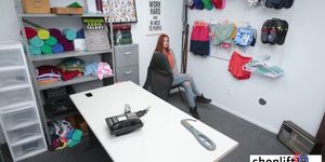 Redhead shoplifter banged by a policeman in his office