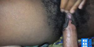 Ebony with hairy pussy and long pussy lips