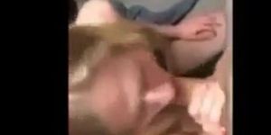 Blonde girl fucked in changing room and swallows cum