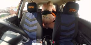 Busty english driving instructor squirts in car