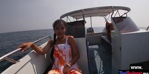 Perverted Asian teen fucked on the boat by a perverted 