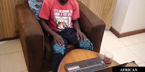 Black twink fingering his ass and tugging cock