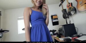 Cute blonde gets a huge cock in her teenage pussy