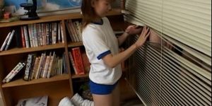Naughty redhead jap school babe giving fine handjob