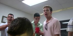 Straight student party with plebs sucking and tugging