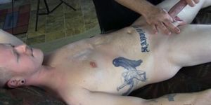 Straight amateur hunk being cock rubbed