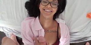 tight young brunette with glasses loves swollen cock