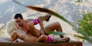 Blonde bimbo enjoys some hardcore sex outdoor with a st