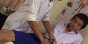 Horny asian doctor sucking patients dick